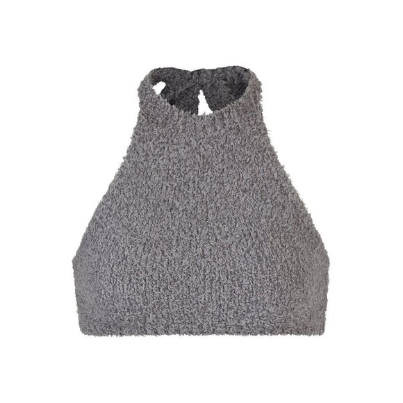 SKIMS Cozy Knit Halter Top Tie Neck Bralette in Smoke Gray NWT Size 4X 5X - Picture 1 of 11